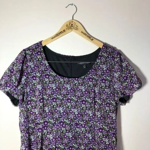 CHRIS MCLAUGHLIN WOMEN'S PLUS PURPLE FLORAL PRINT LINED DRESS SIZE 14-EUC - Picture 2 of 5